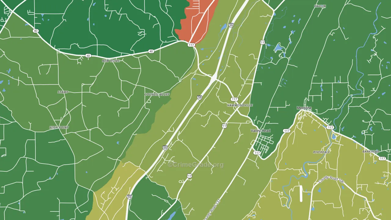 Valley Head, AL Map of Vehicle Theft Rates