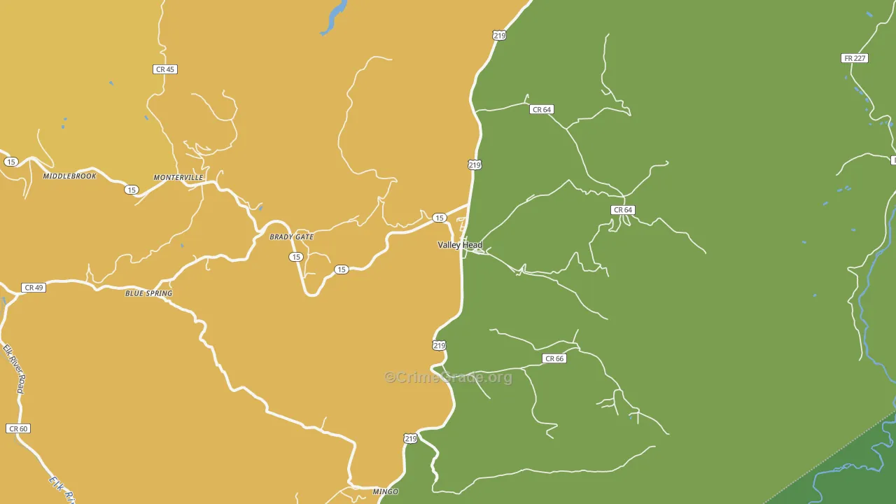 Valley Head, WV Map of Vehicle Theft Rates