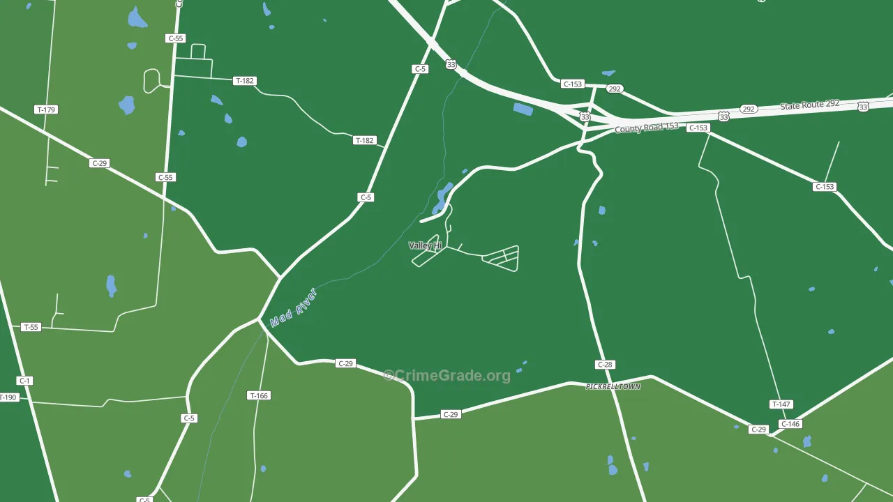 Valley-Hi, OH Map of Vehicle Theft Rates