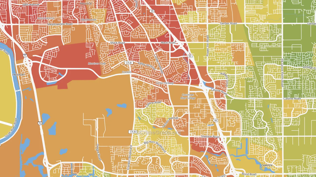 Valley High-North Laguna, Sacramento, CA Map of Vehicle Theft Rates