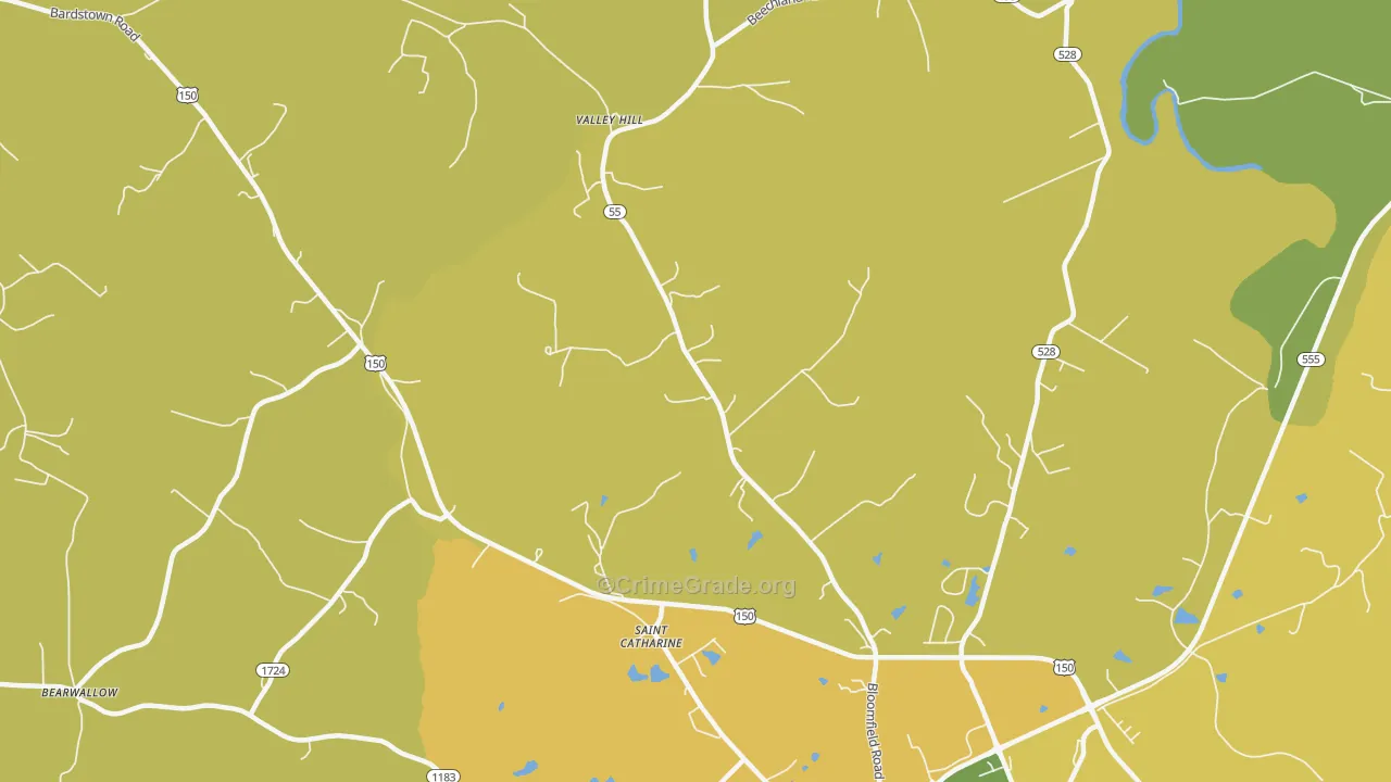 Valley Hill, KY Map of Vehicle Theft Rates