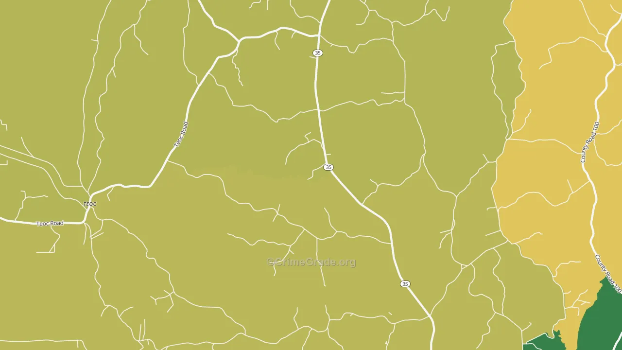 Valley Hill, MS Map of Vehicle Theft Rates