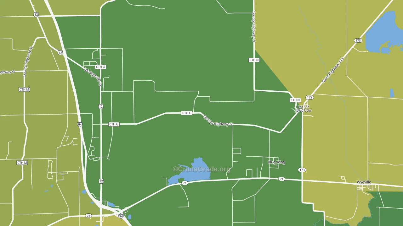 Valley Junction, WI Map of Vehicle Theft Rates