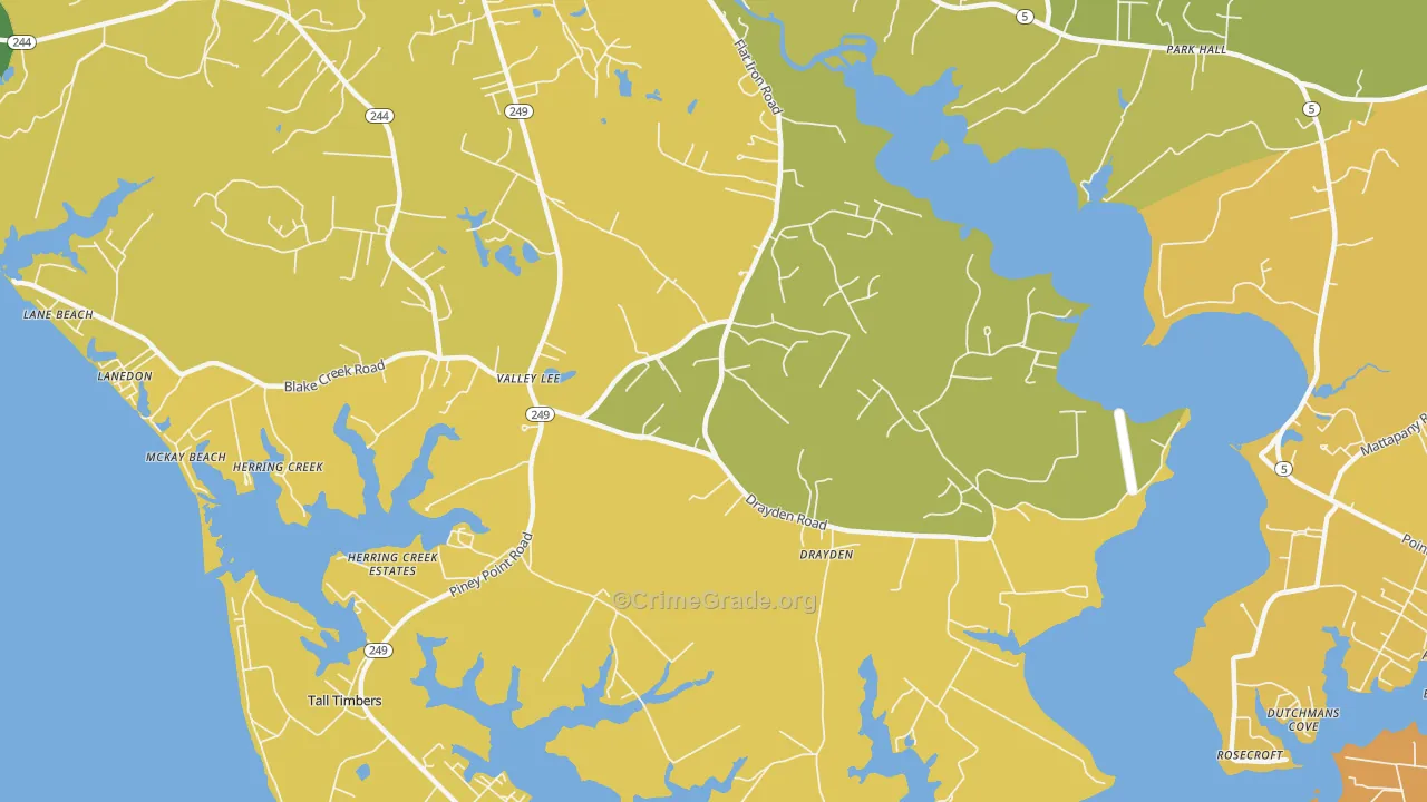 Valley Lee, MD Map of Vehicle Theft Rates