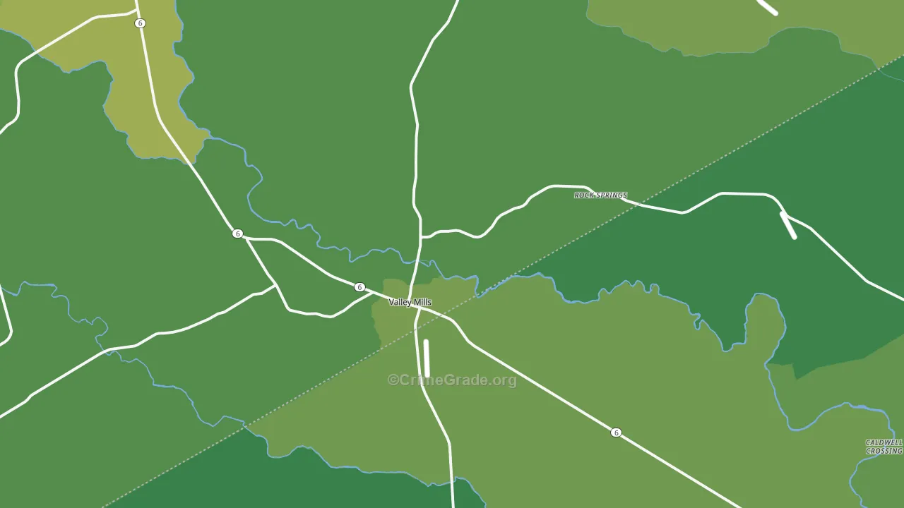 Valley Mills, TX Map of Vehicle Theft Rates