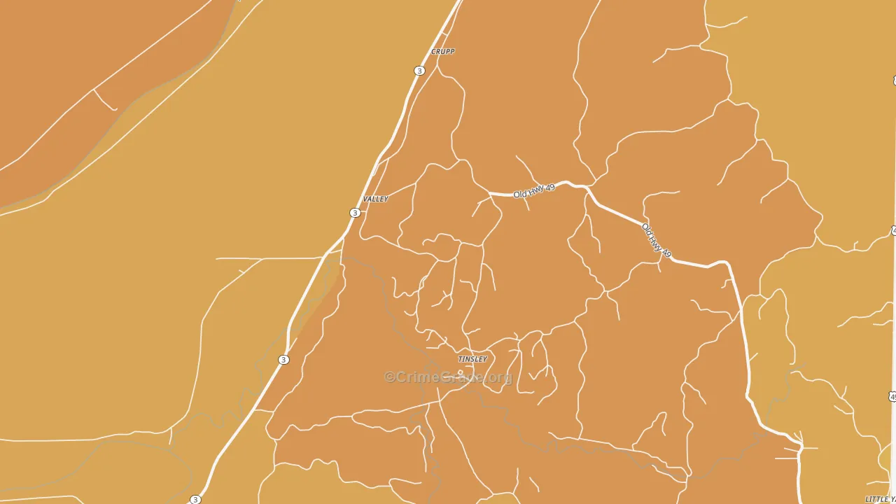 Valley, MS Map of Vehicle Theft Rates