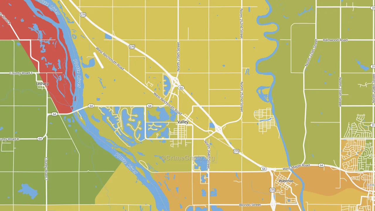 Valley, NE Map of Vehicle Theft Rates