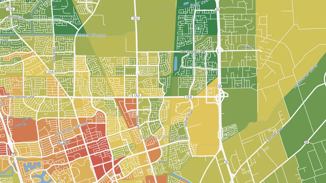 Valley Oak, Stockton, CA Map of Vehicle Theft Rates