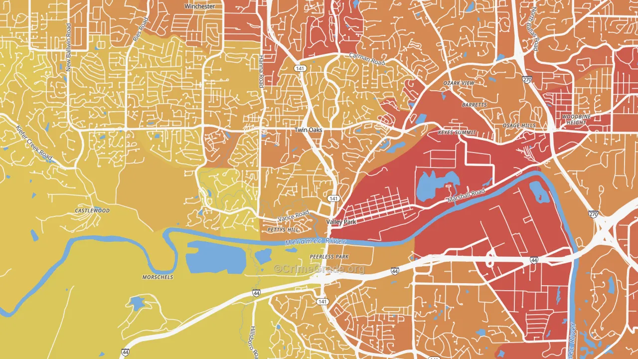 Valley Park, MO Map of Vehicle Theft Rates