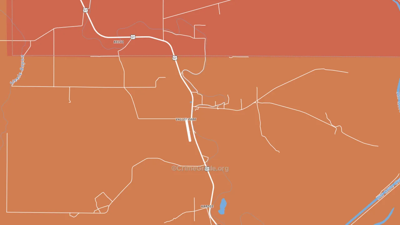 Valley Park, MS Map of Vehicle Theft Rates