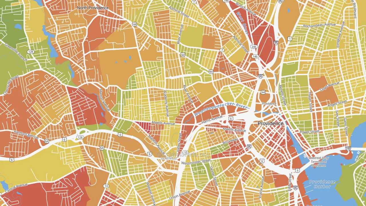 Valley, Providence, RI Map of Vehicle Theft Rates