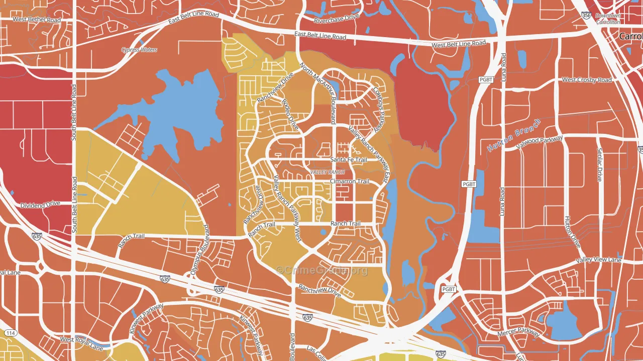 Valley Ranch, Irving, TX Map of Vehicle Theft Rates