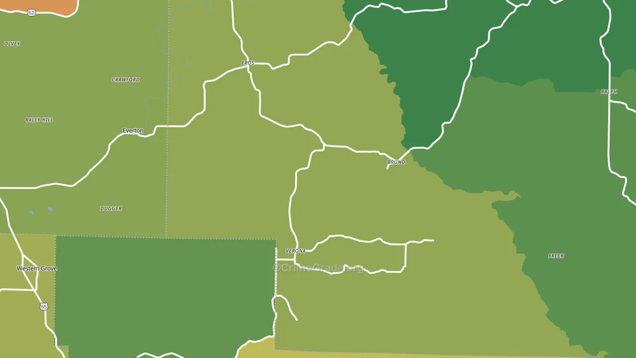 Valley Springs, AR Map of Vehicle Theft Rates