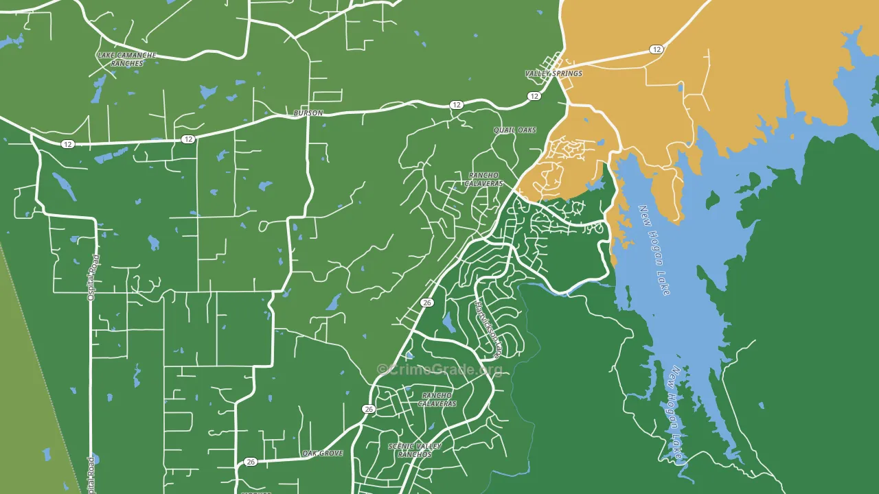 Valley Springs, CA Map of Vehicle Theft Rates