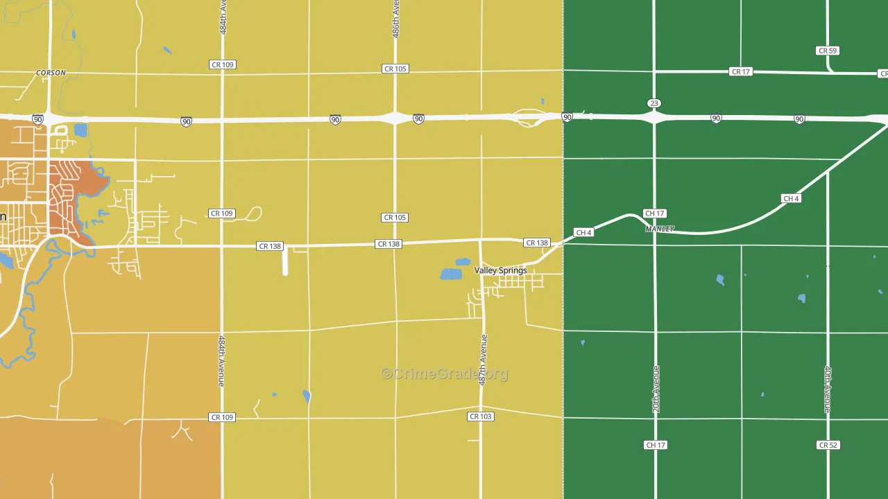 Valley Springs, SD Map of Vehicle Theft Rates