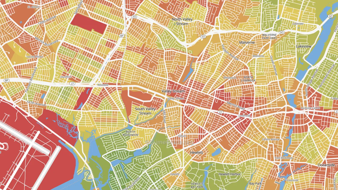 Valley Stream, NY Map of Vehicle Theft Rates