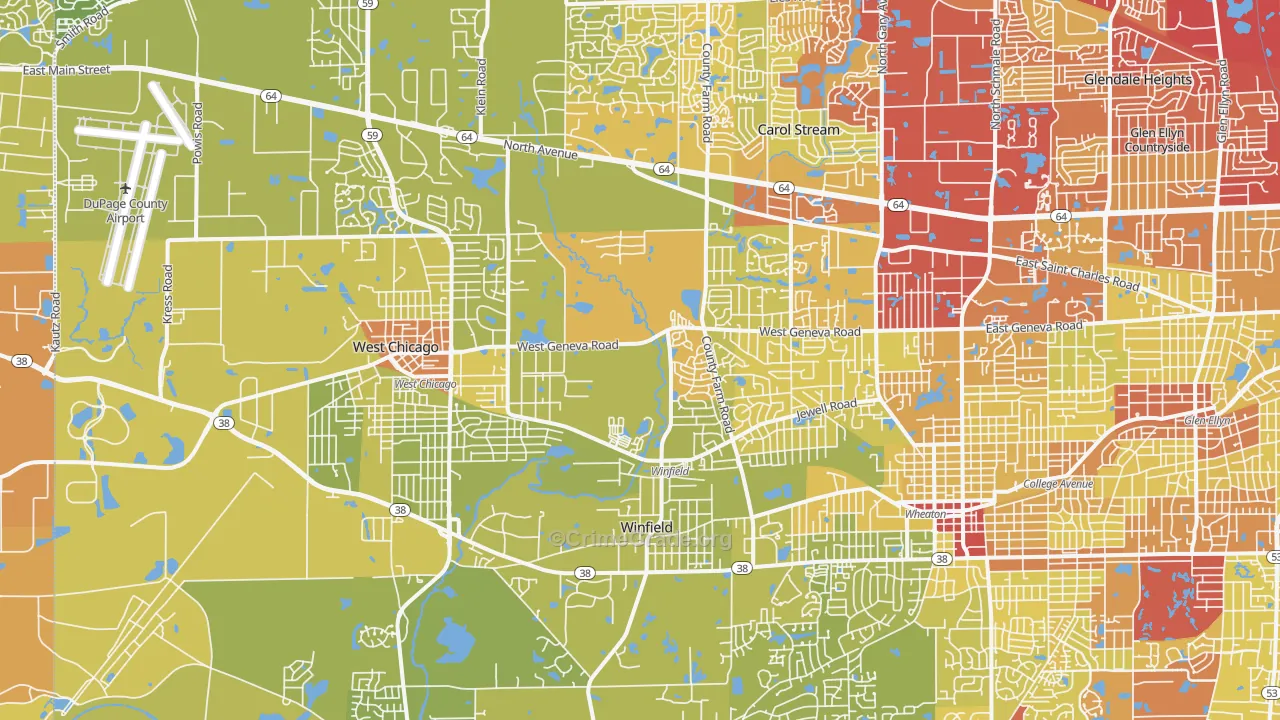 Valley View, Glen Ellyn, IL Map of Vehicle Theft Rates
