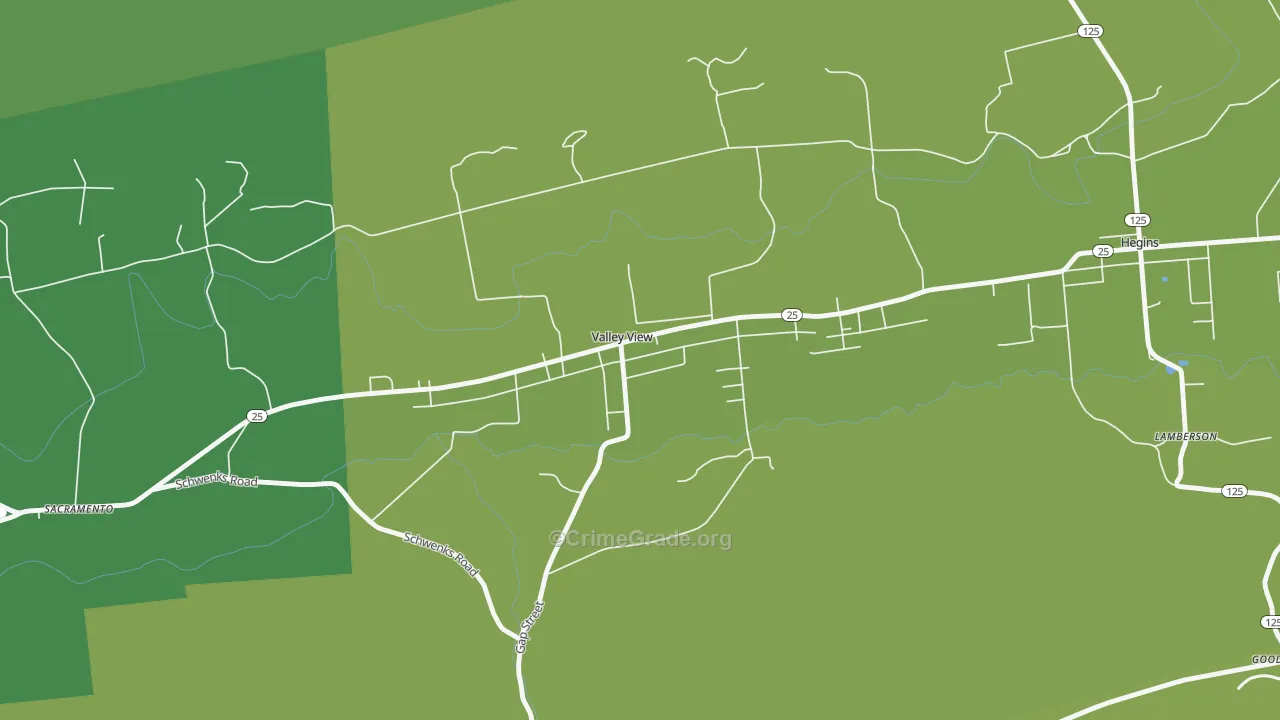 Valley View, PA Map of Vehicle Theft Rates