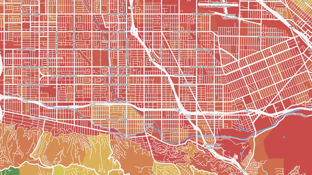 Valley Village, CA Map of Vehicle Theft Rates