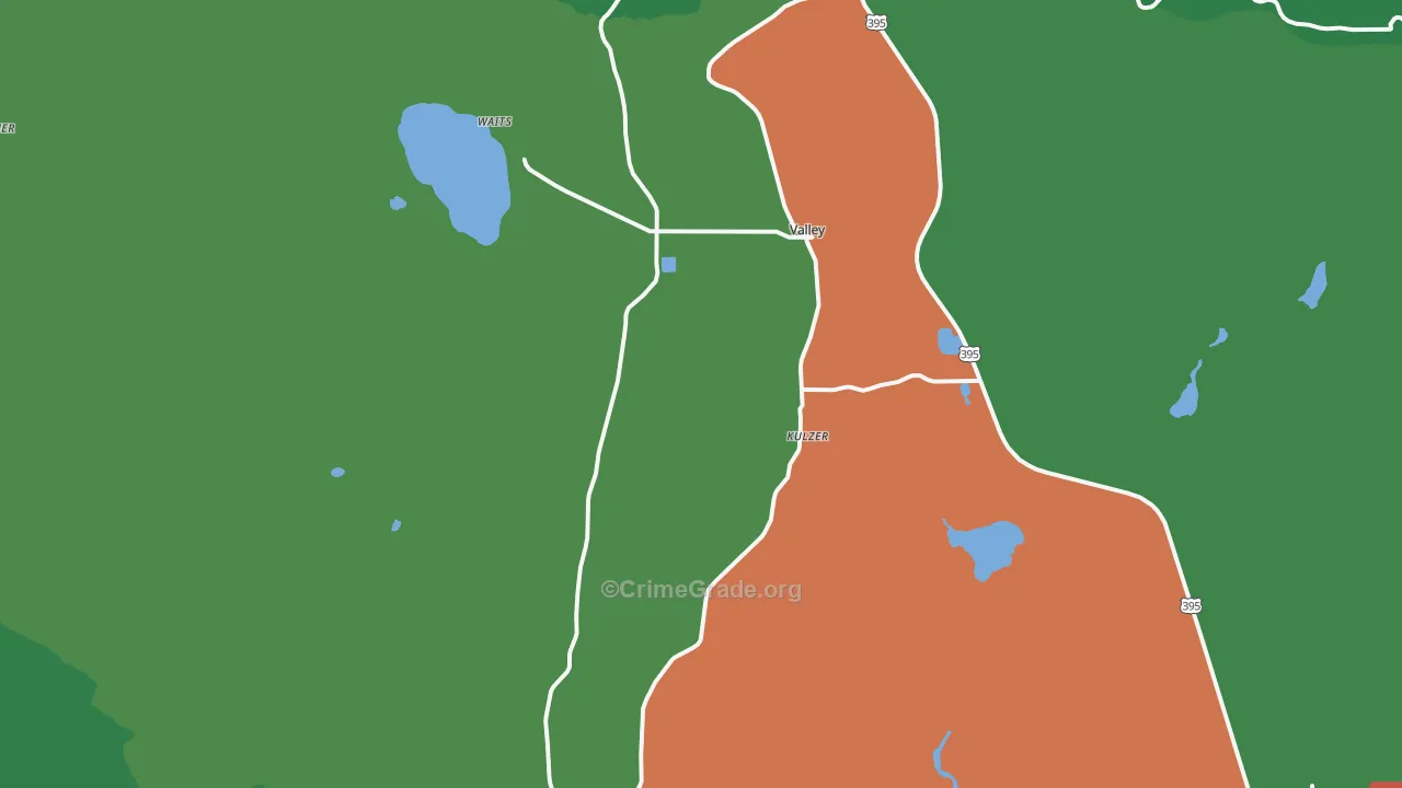 Valley, WA Map of Vehicle Theft Rates