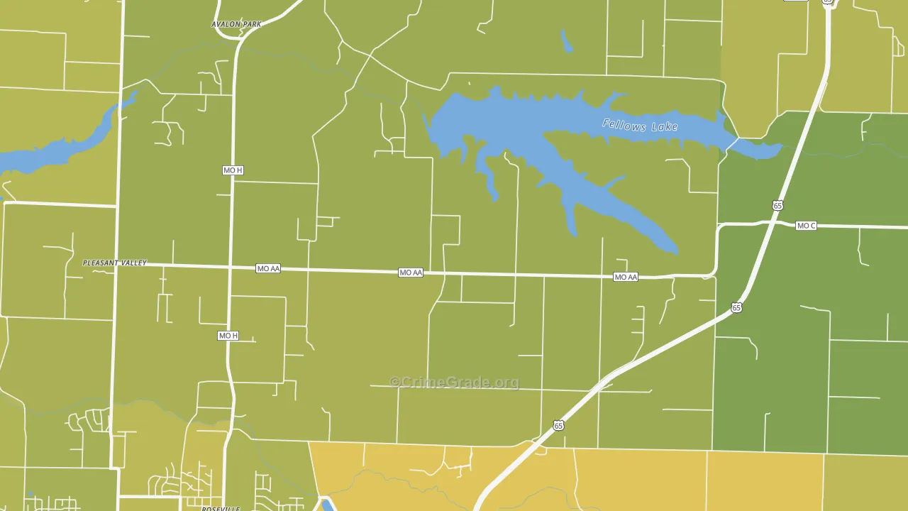 Valley Water Mills, MO Map of Vehicle Theft Rates
