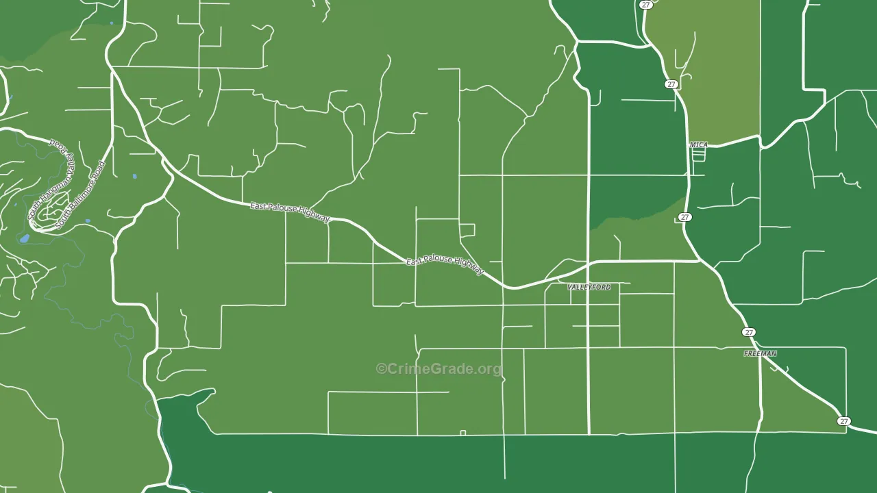 Valleyford, WA Map of Vehicle Theft Rates