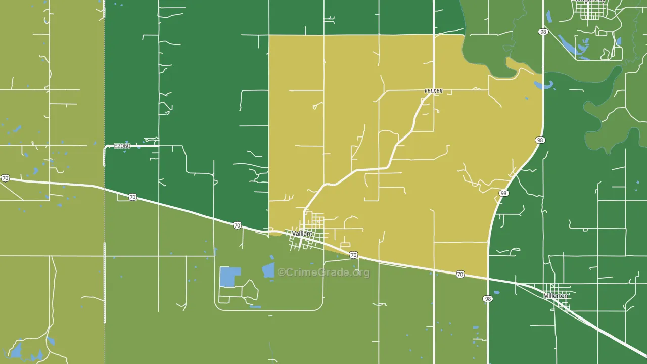 Valliant, OK Map of Vehicle Theft Rates