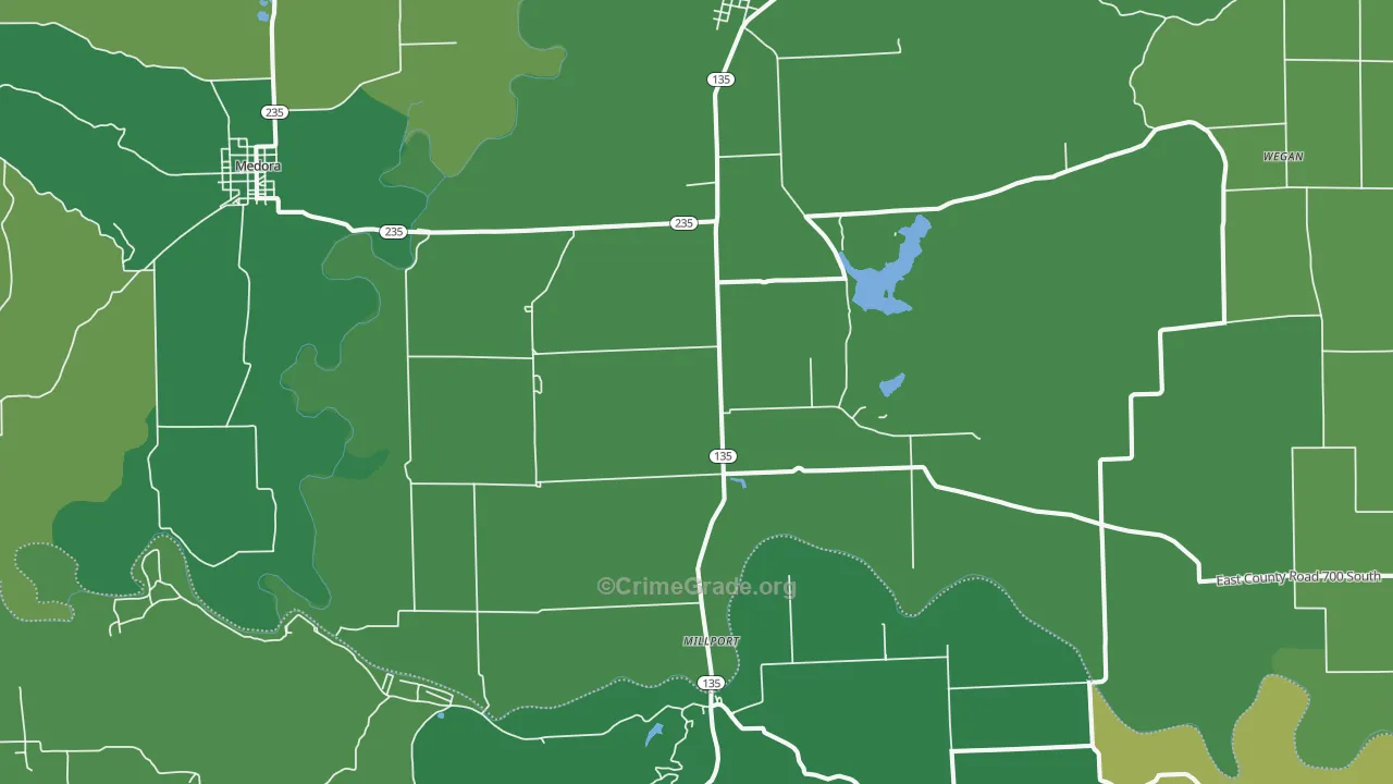 Vallonia, IN Map of Vehicle Theft Rates