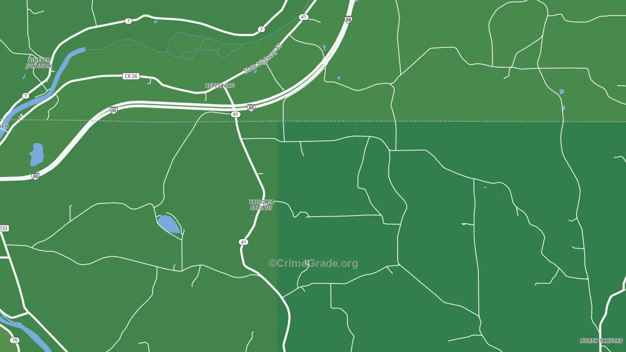 Vallonia Springs, NY Map of Vehicle Theft Rates