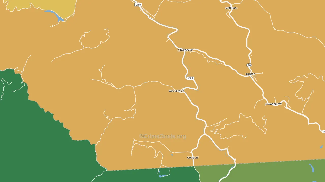 Vallscreek, WV Map of Vehicle Theft Rates
