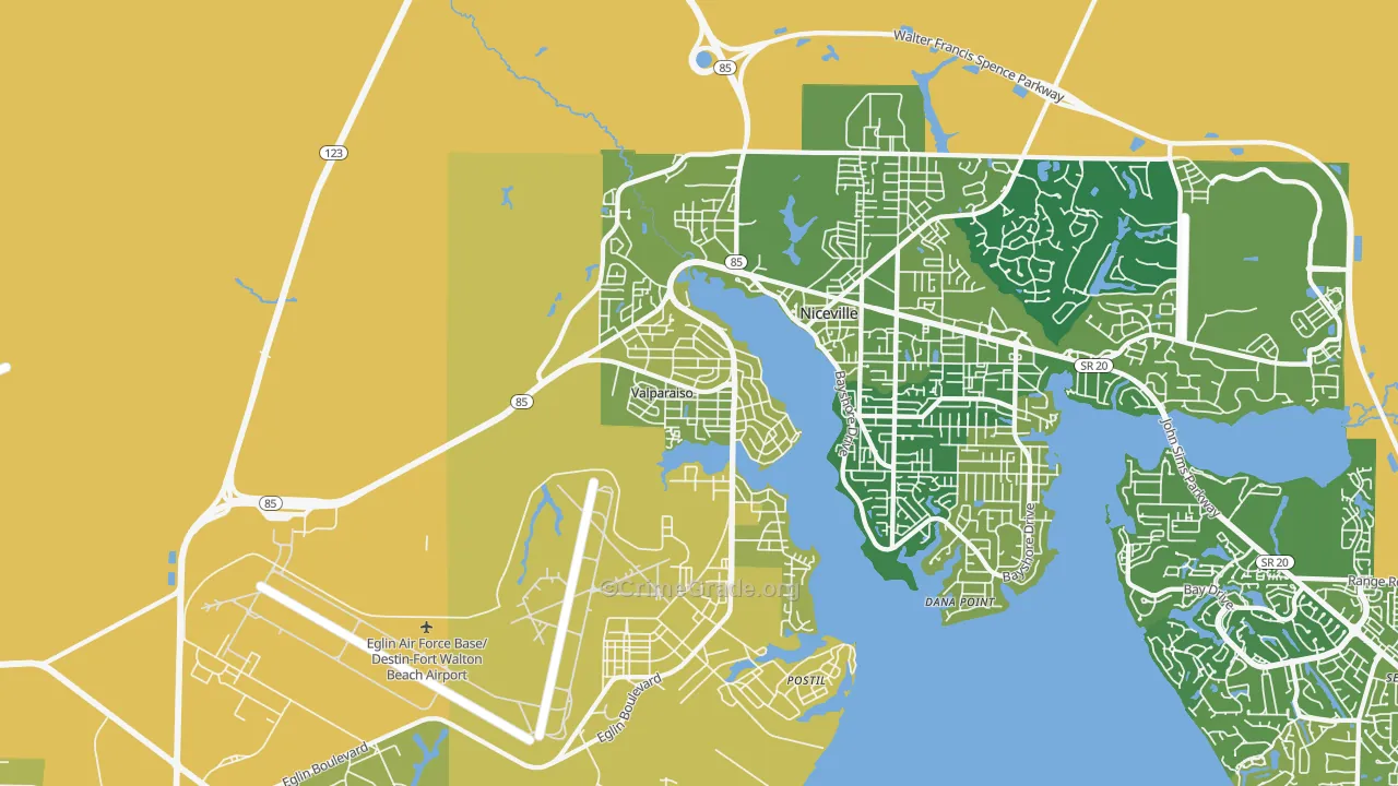 Valparaiso, FL Map of Vehicle Theft Rates