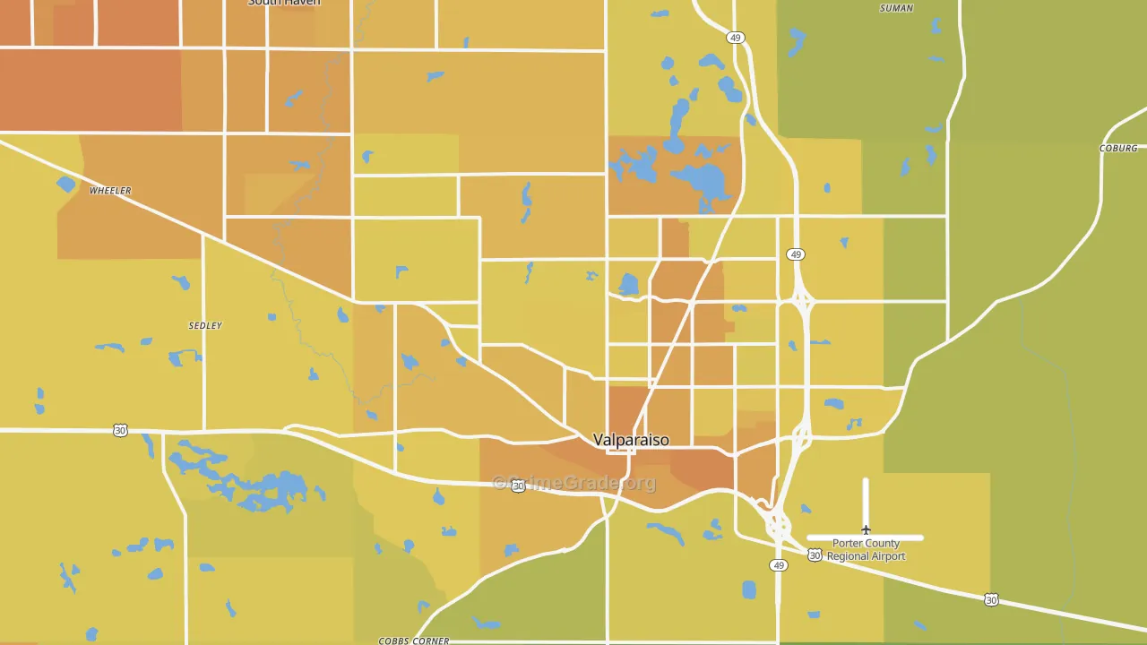 Valparaiso, IN Map of Vehicle Theft Rates