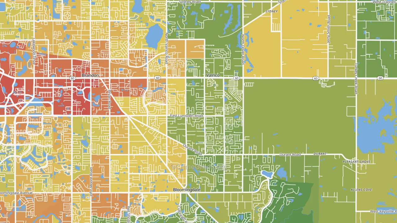 Valrico, FL Map of Vehicle Theft Rates