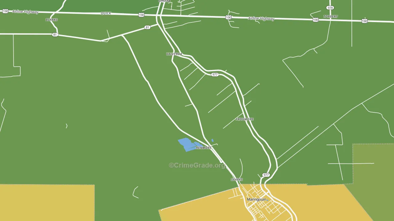 Valverda, LA Map of Vehicle Theft Rates