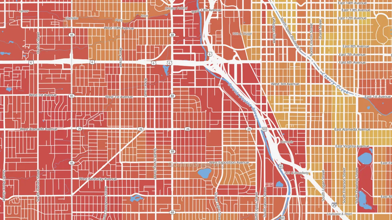 Valverde, Denver, CO Map of Vehicle Theft Rates