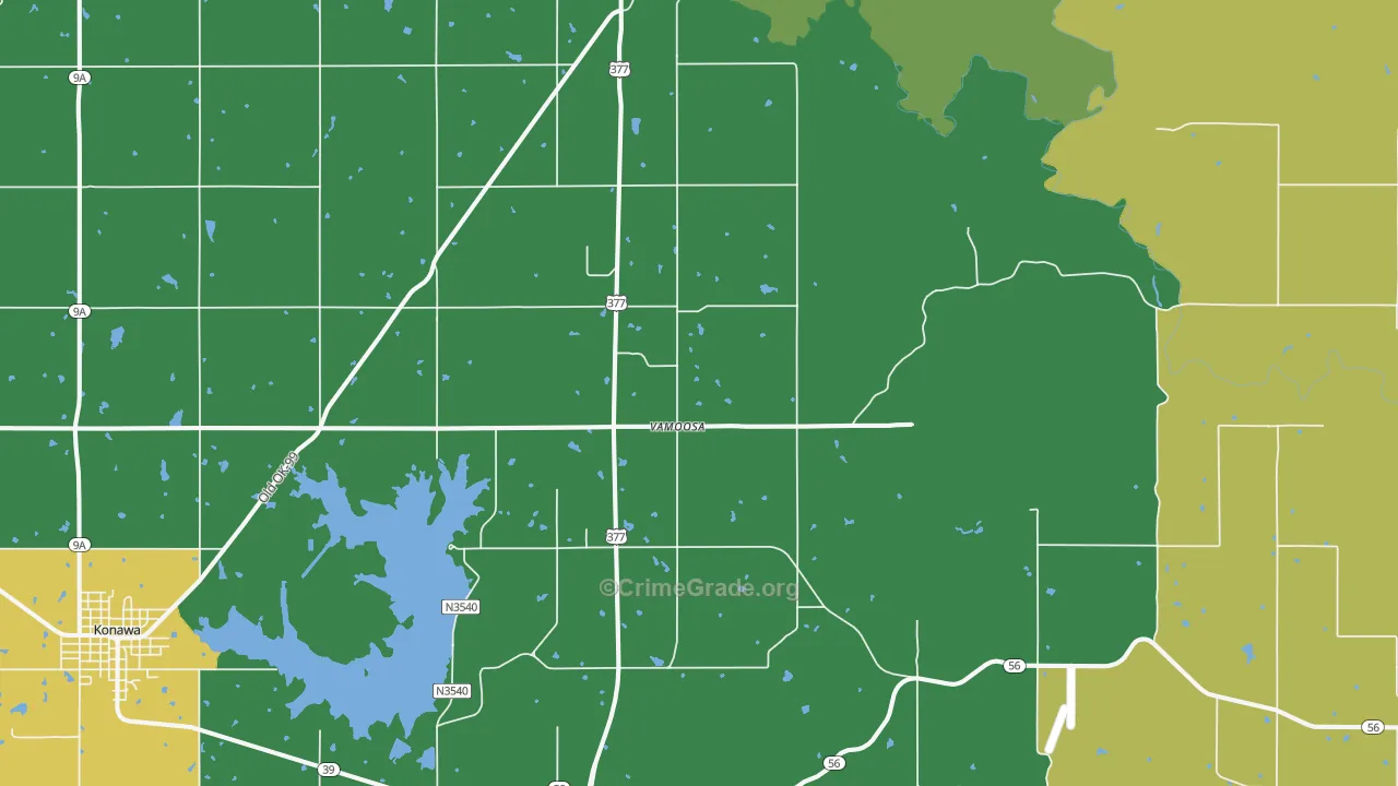 Vamoosa, OK Map of Vehicle Theft Rates