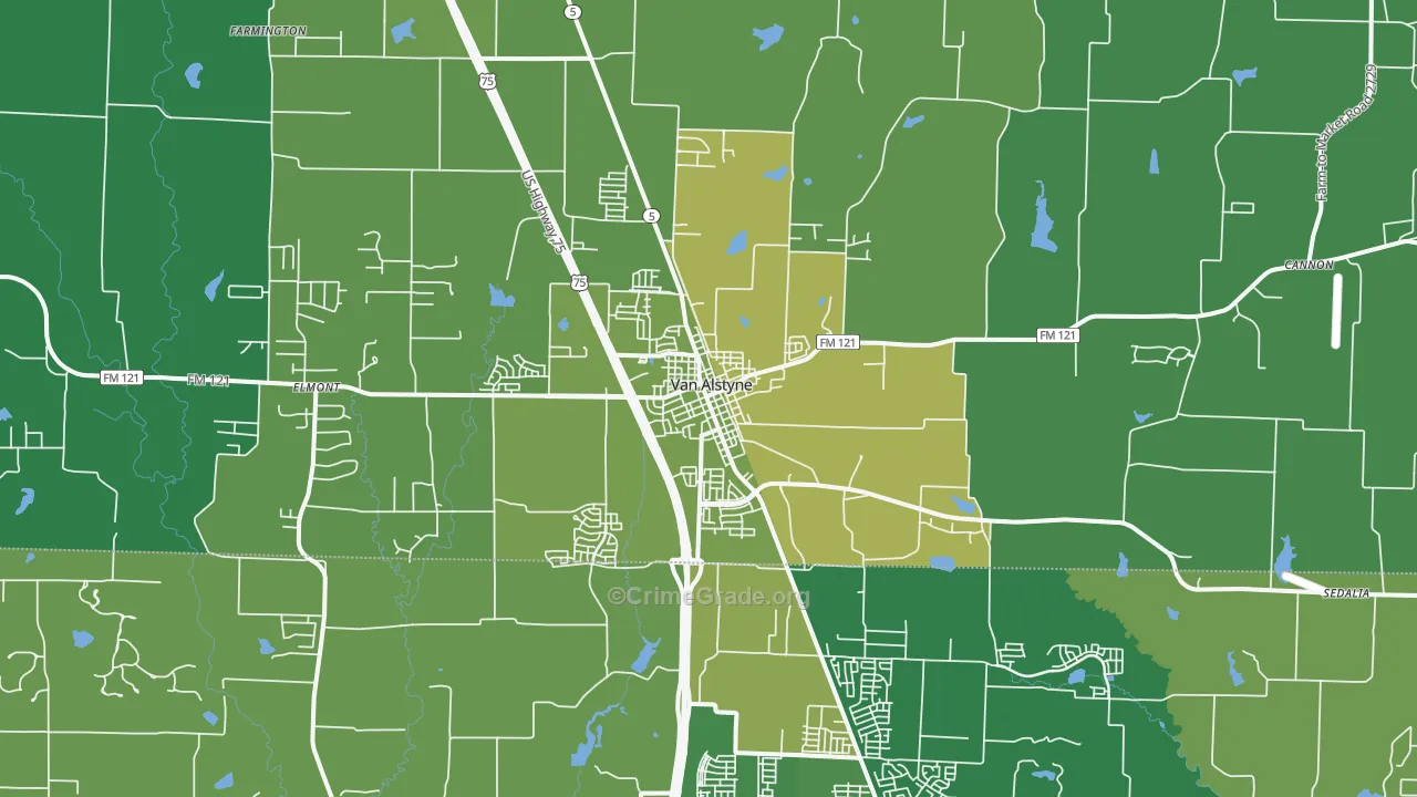 Van Alstyne, TX Map of Vehicle Theft Rates
