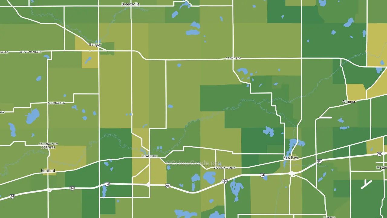 Van Buren County, MI Map of Vehicle Theft Rates