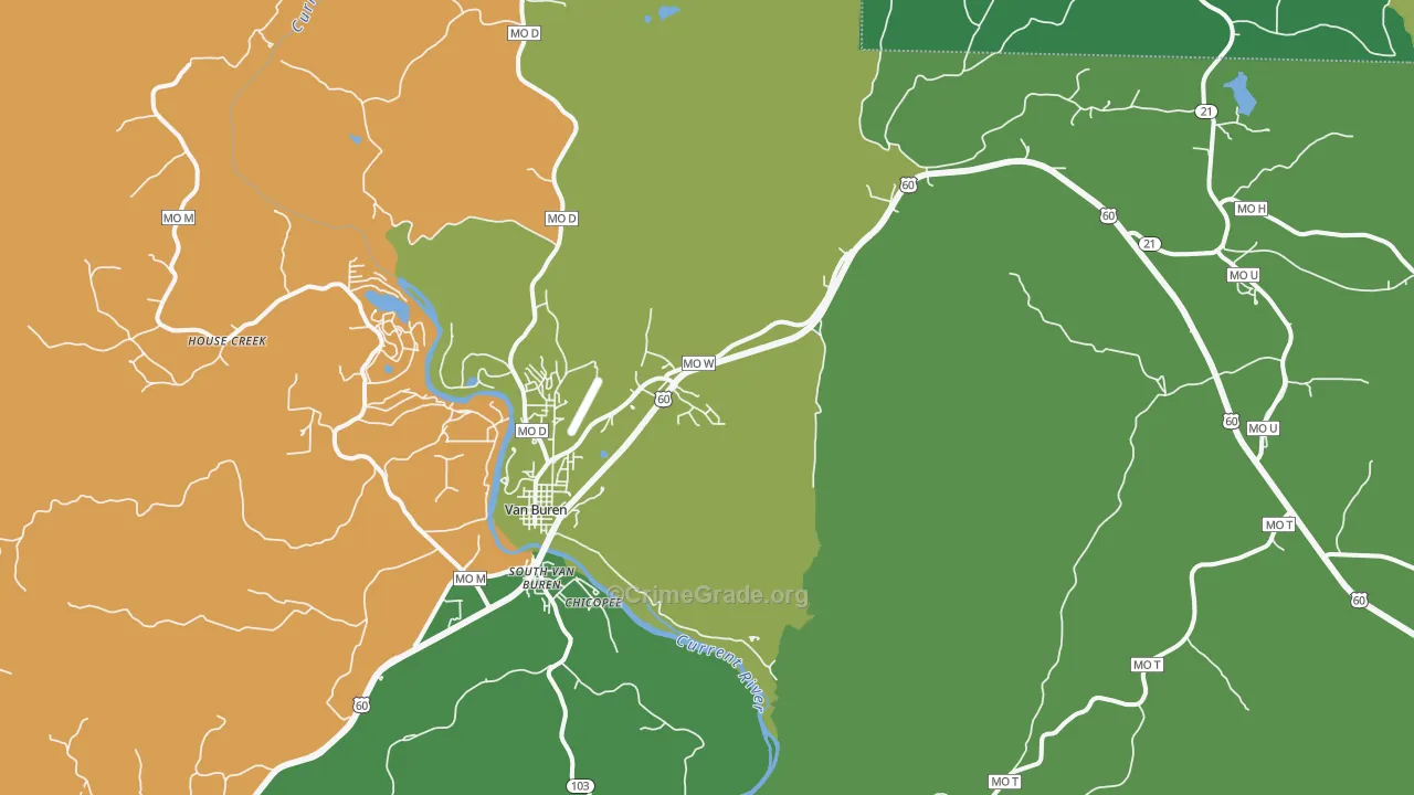 Van Buren, MO Map of Vehicle Theft Rates