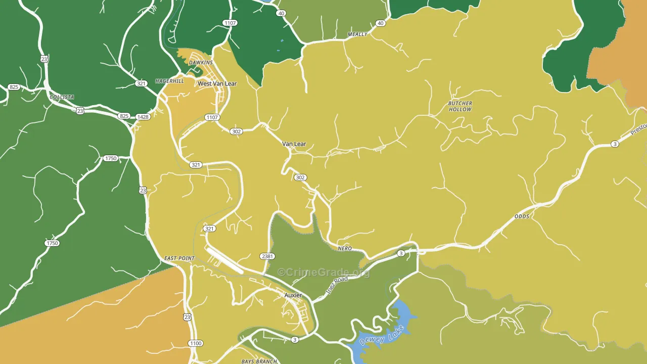 Van Lear, KY Map of Vehicle Theft Rates