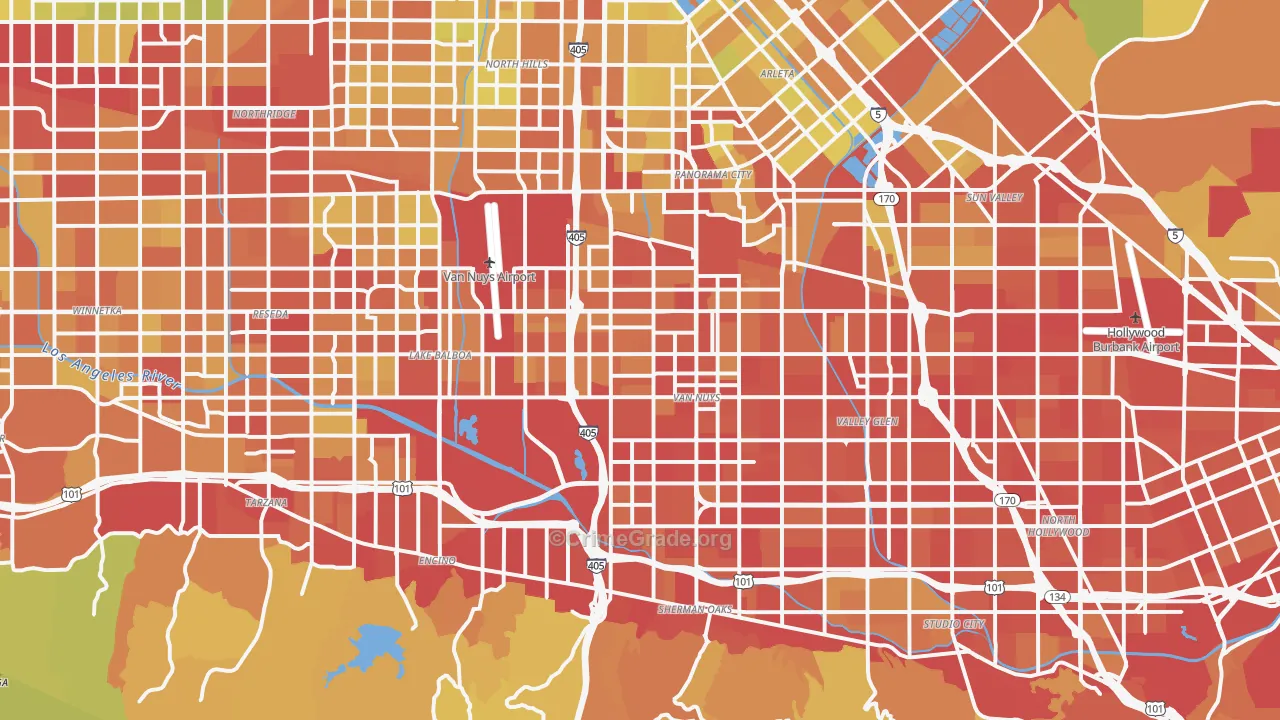 Van Nuys, CA Map of Vehicle Theft Rates