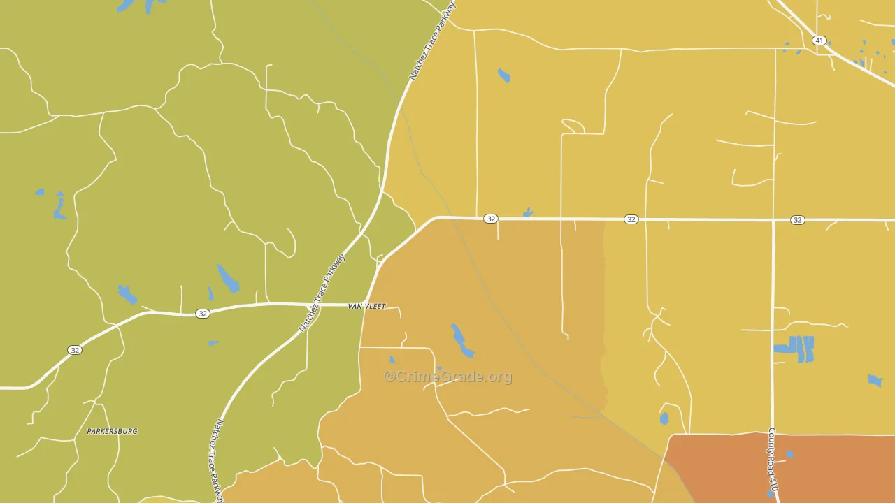 Van Vleet, MS Map of Vehicle Theft Rates