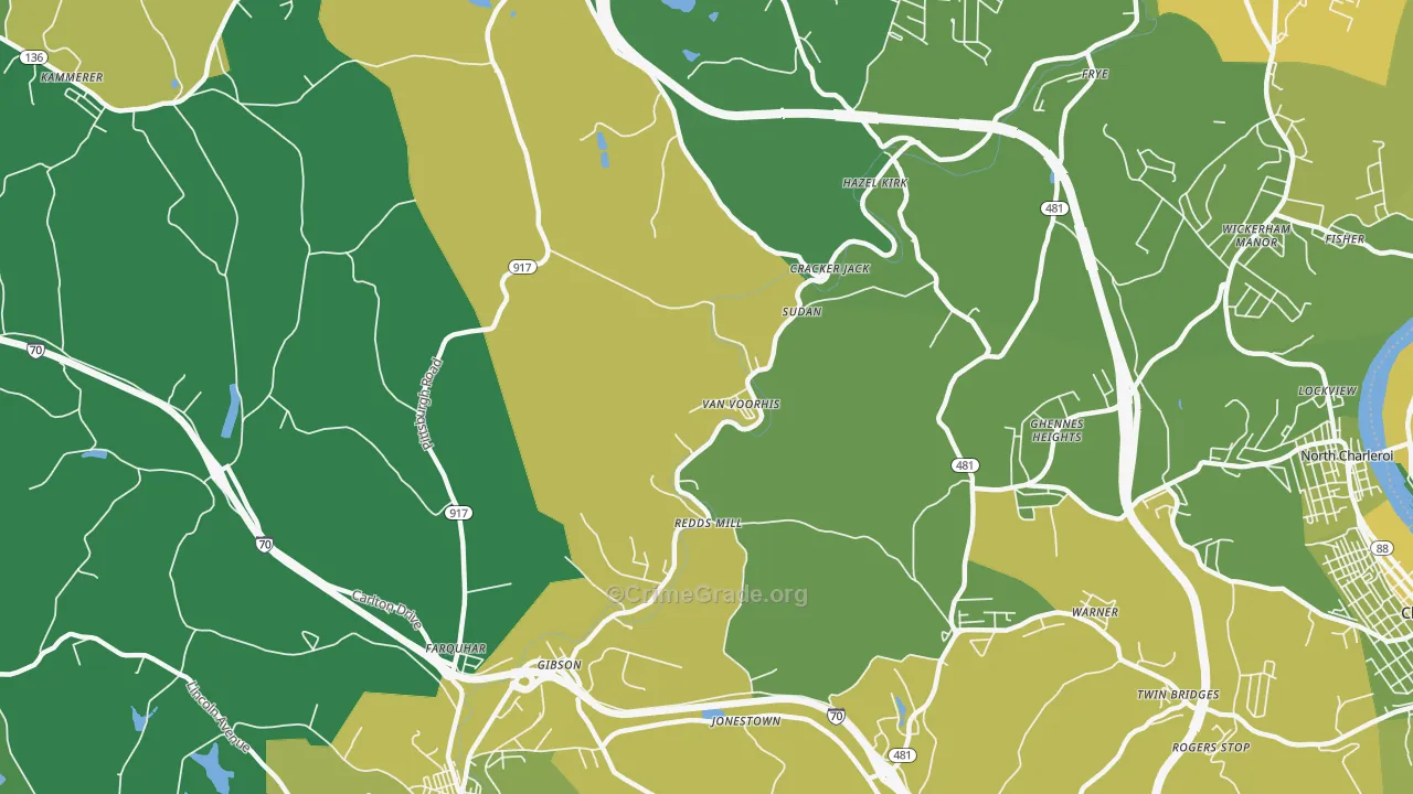 Van Voorhis, PA Map of Vehicle Theft Rates