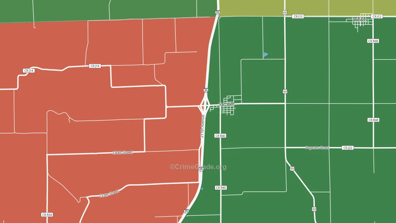 Van Wert, IA Map of Vehicle Theft Rates