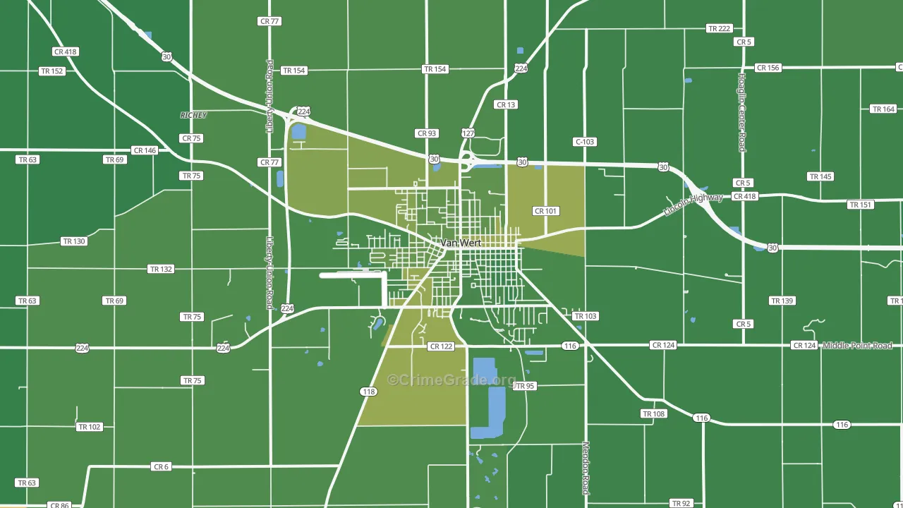 Van Wert, OH Map of Vehicle Theft Rates