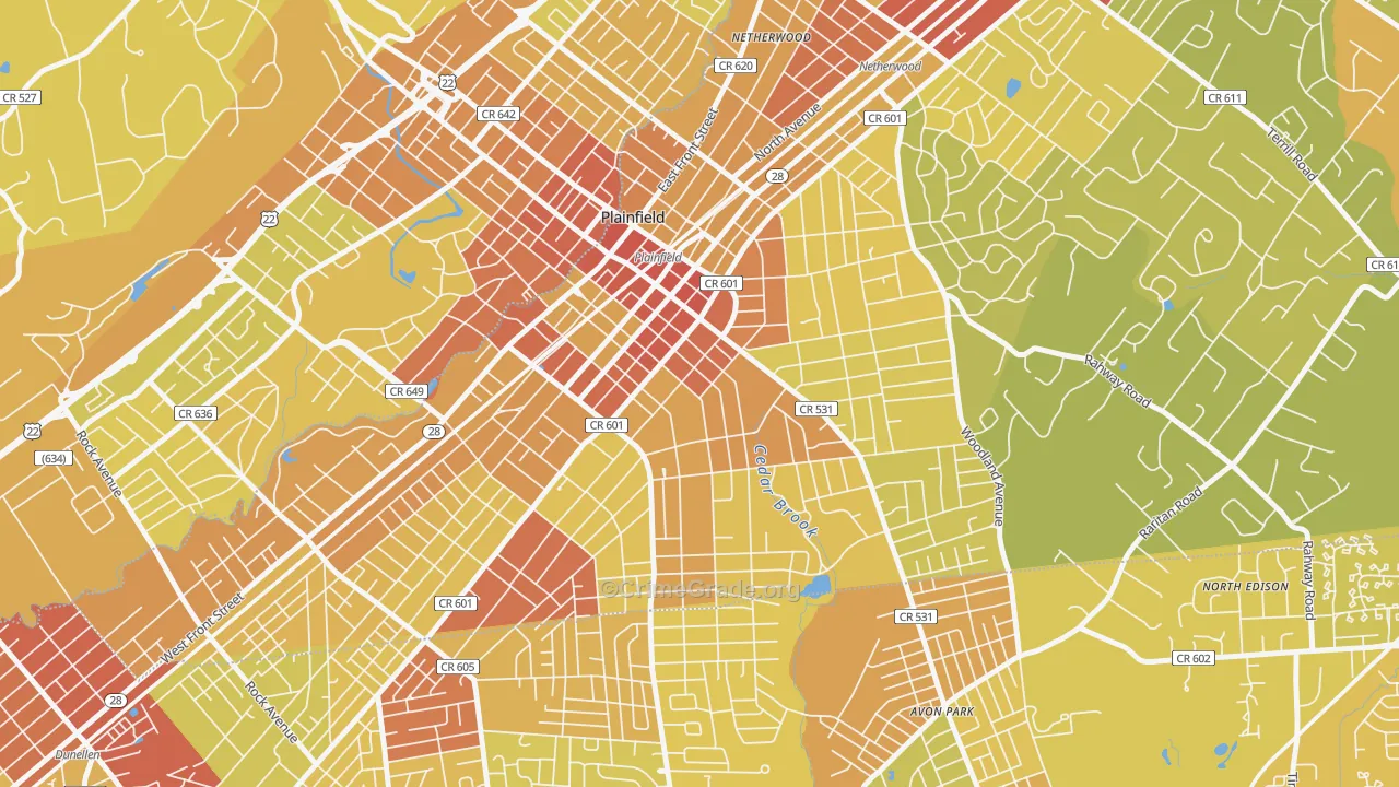 Van Wyck Brooks Historic District, Plainfield, NJ Map of Vehicle Theft Rates