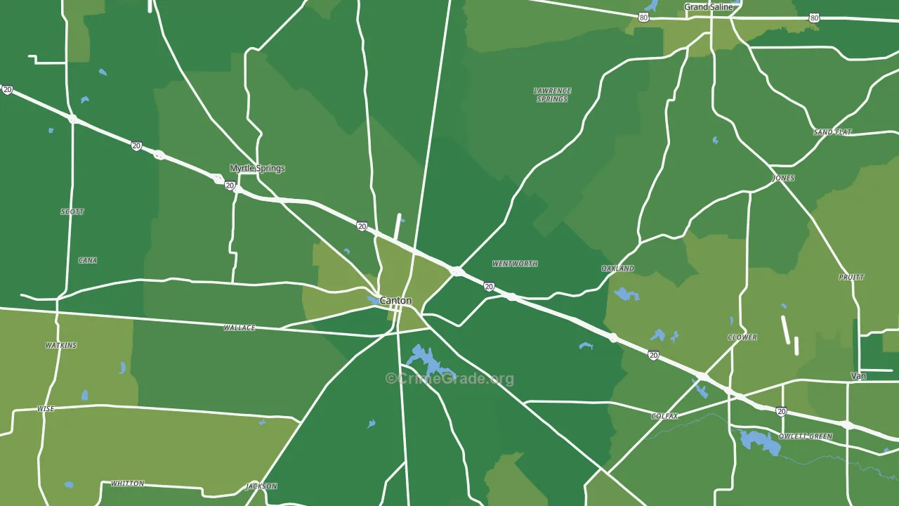 Van Zandt County, TX Map of Vehicle Theft Rates