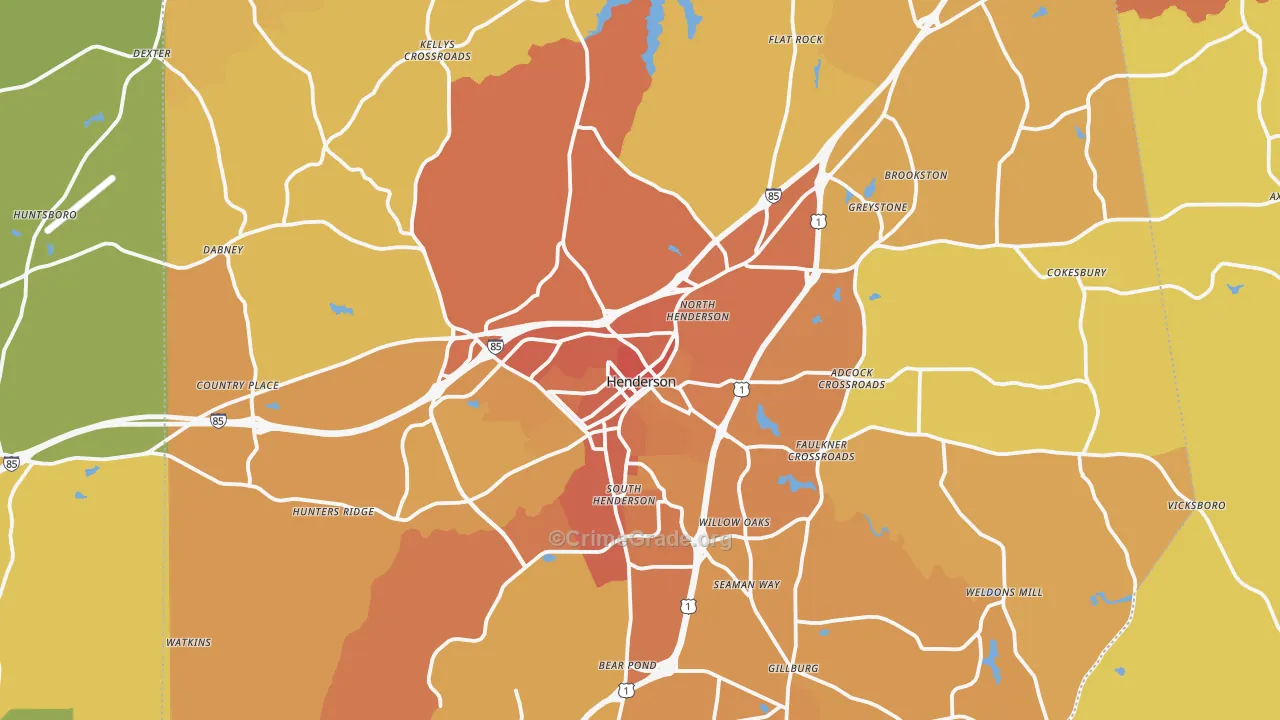 Vance County, NC Map of Vehicle Theft Rates