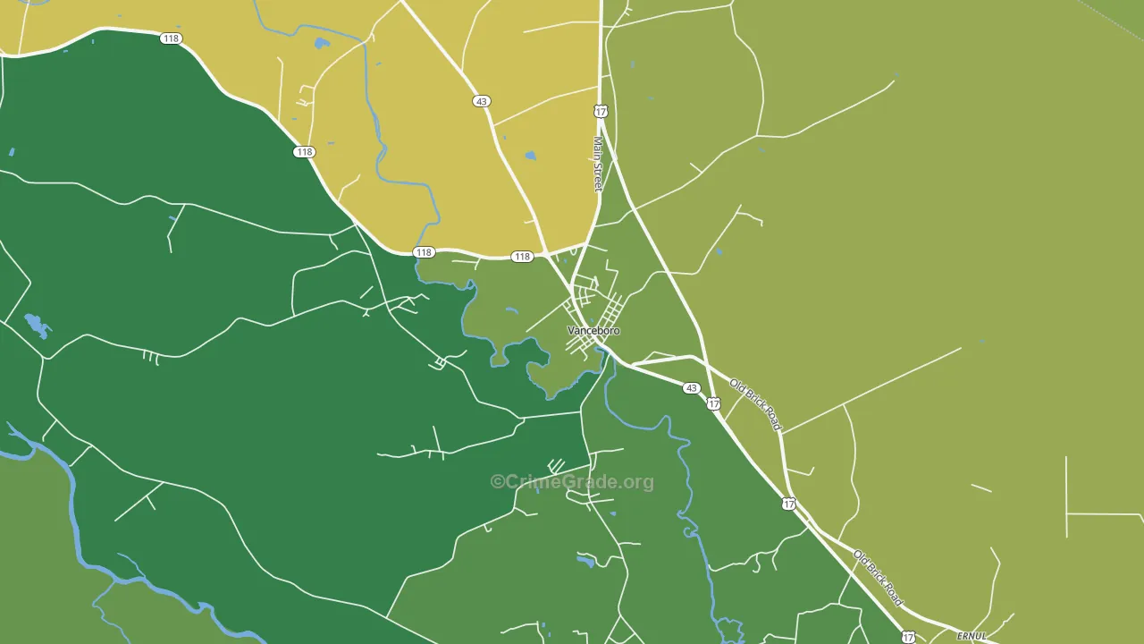 Vanceboro, NC Map of Vehicle Theft Rates