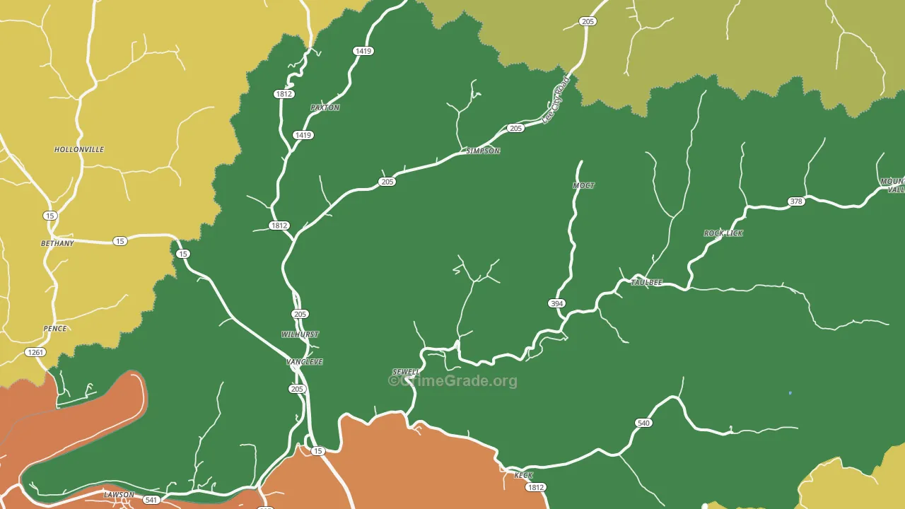 Vancleve, KY Map of Vehicle Theft Rates